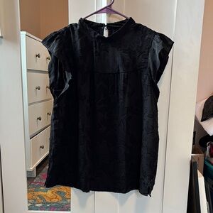 LOFT Black Floral Textured Blouse